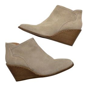 LUCKY BRAND NWOT Makawi Women's Tan Suede Leather Wedge Ankle Boots Size 9M